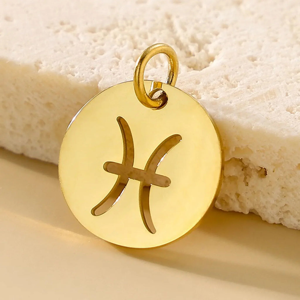 SUNIBI DIY Stainless Steel Disc Components 12 Zodiac Charms for Handmade Jewelry Making Designer Gold Plated Charms for Bracelet