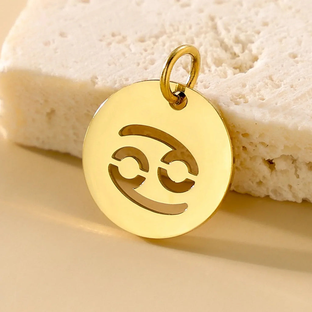 SUNIBI DIY Stainless Steel Disc Components 12 Zodiac Charms for Handmade Jewelry Making Designer Gold Plated Charms for Bracelet