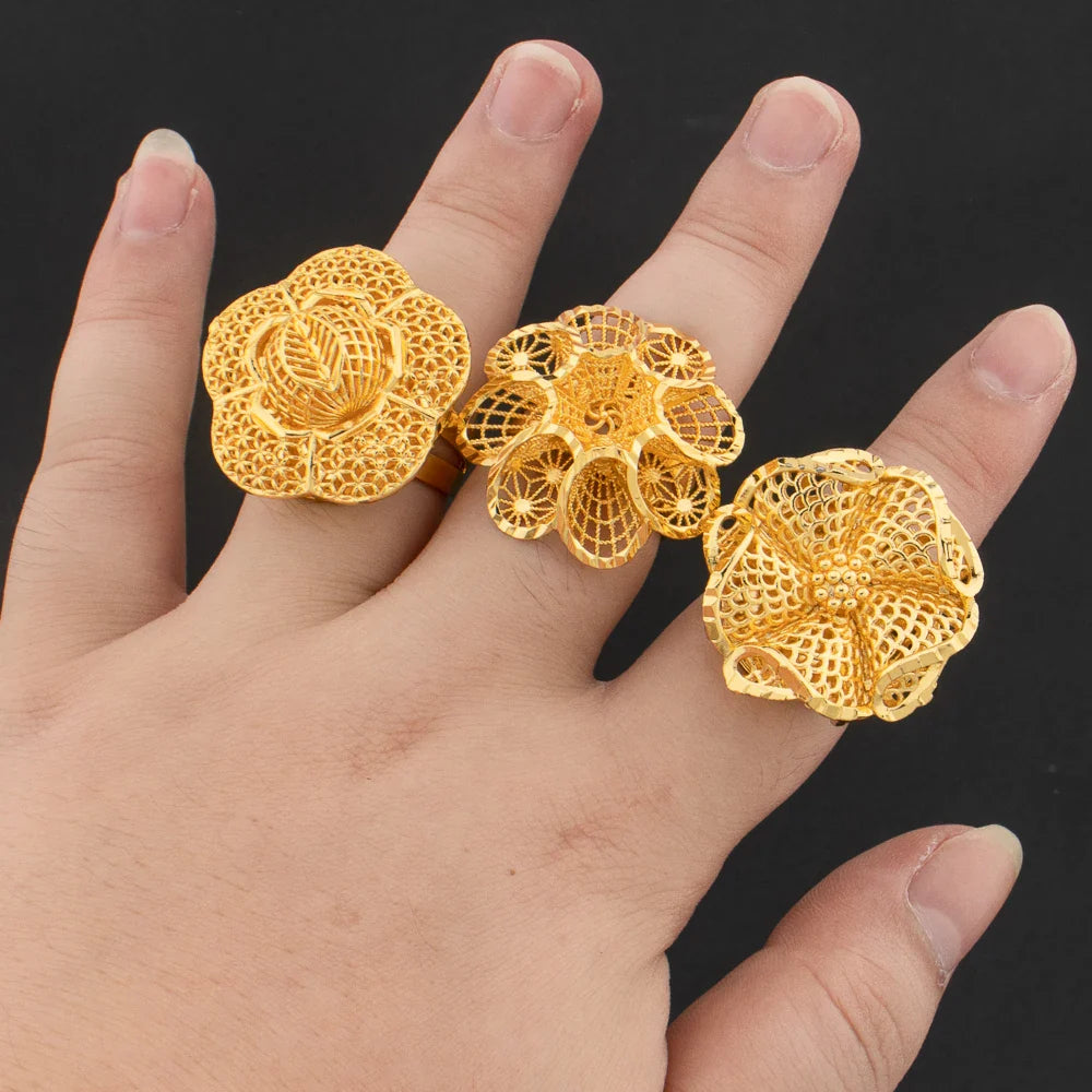 Luxury 18K Gold Plated Rings Copper Party Women Adjustable Long Rings Fashion Wedding Bride Round Opening Lady Finger Ring Gift