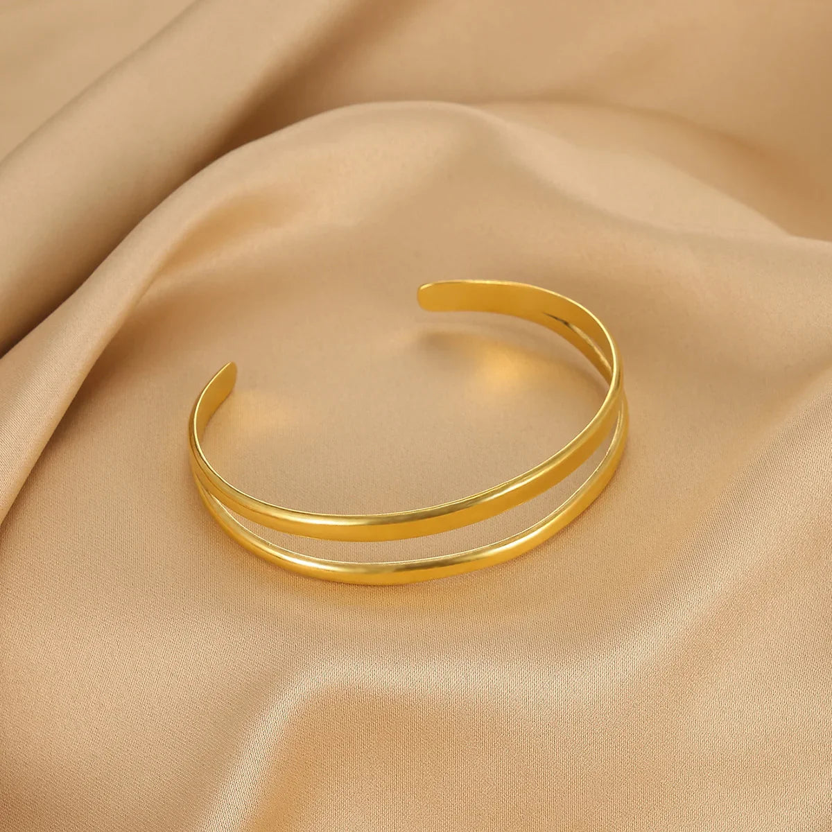 Summer Waterproof Cuff Bangles Bracelet For Women Cute Flower Double Layer Open Stainless Steel Gold Color Star Shell Jewelry