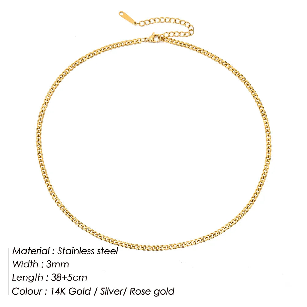 SUNIBI Stainless Steel Necklaces for Women Gold Color Basic Punk Link Chain Necklace Solid Metal Jewelry Wholesale/dropshipping