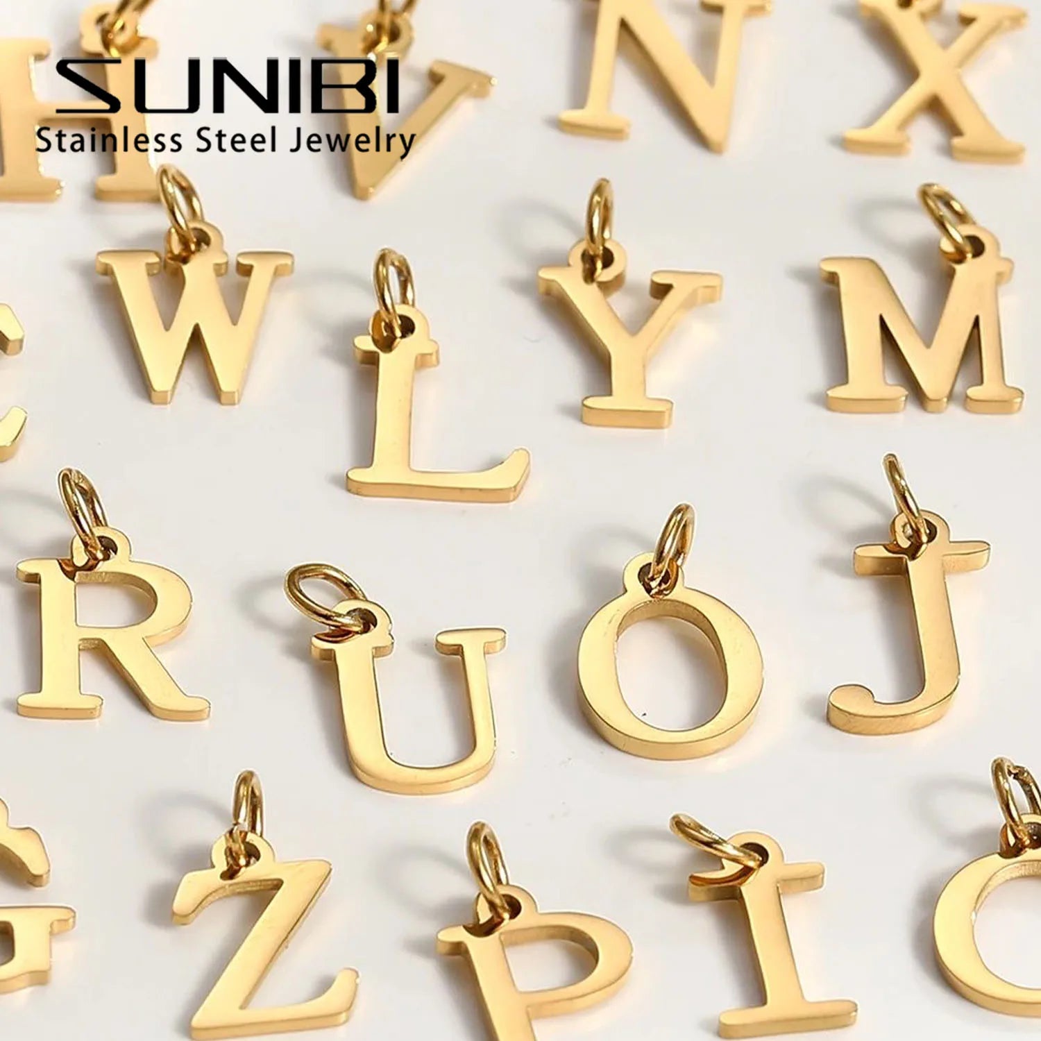 SUNIBI 26 Letters Stainless Steel Cut Alphabet Pendant for DIY Woman Necklace Ladies Jewelry Accessories Wholesale Dropshipping