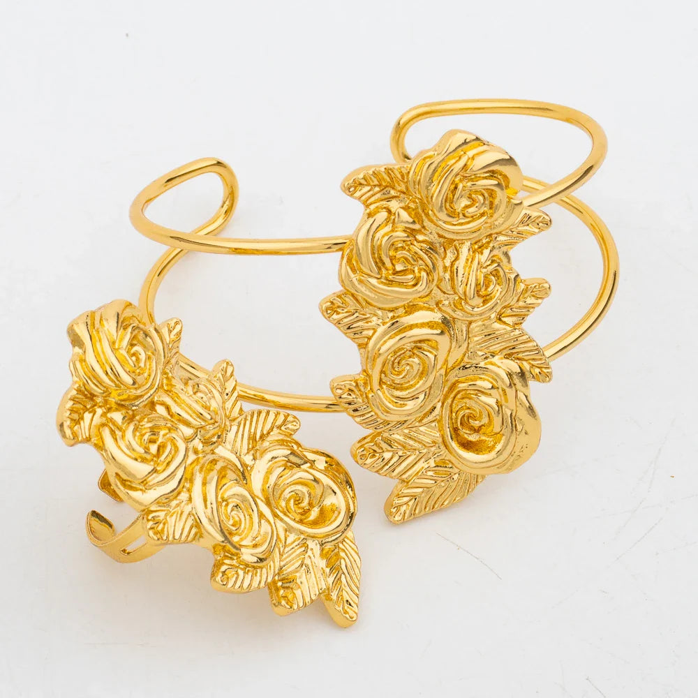 New Arrivals Gold Color Jewelry Sets For Women Fashion Earrings Necklace Italy Bangle Ring Flower Pendant Bride Wedding Party