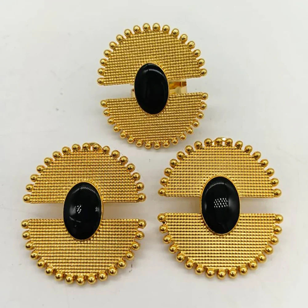 Gold Plated Earrings Geometric Ear Clips Ring Set for Women Copper Jewellery Party Wedding Gifts Colored Earrings Ring Jewelry