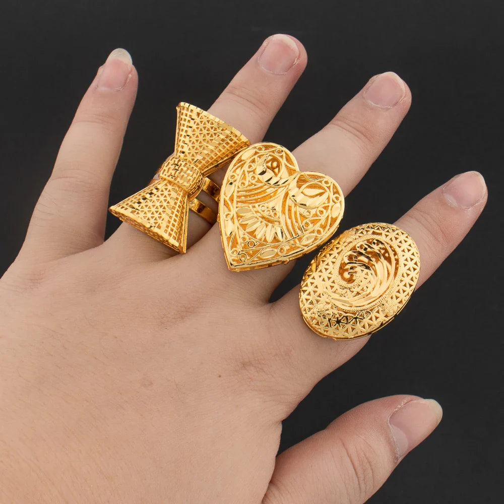 Luxury 18K Gold Plated Rings Copper Party Women Adjustable Long Rings Fashion Wedding Bride Round Opening Lady Finger Ring Gift