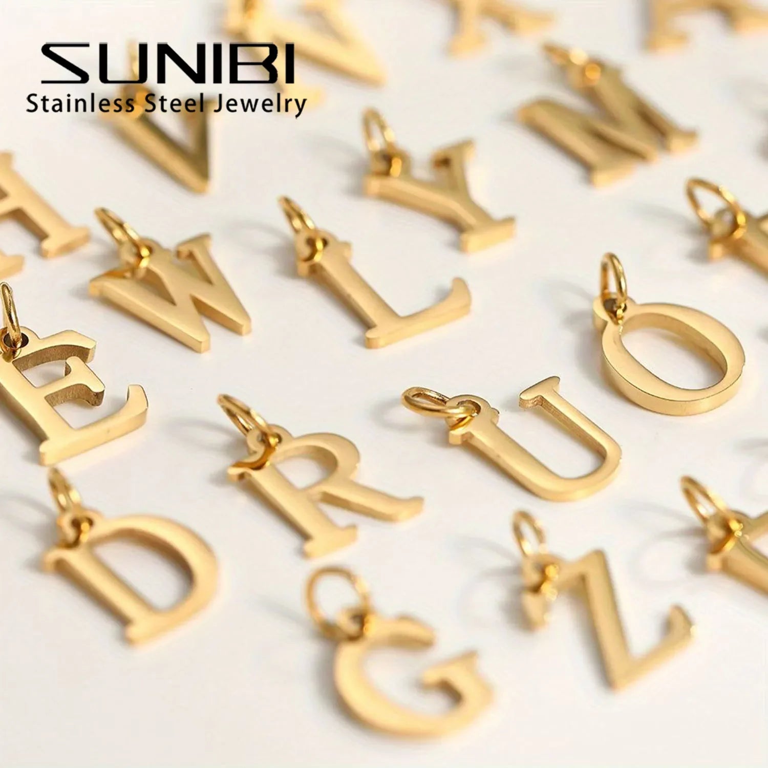 SUNIBI 26 Letters Stainless Steel Cut Alphabet Pendant for DIY Woman Necklace Ladies Jewelry Accessories Wholesale Dropshipping