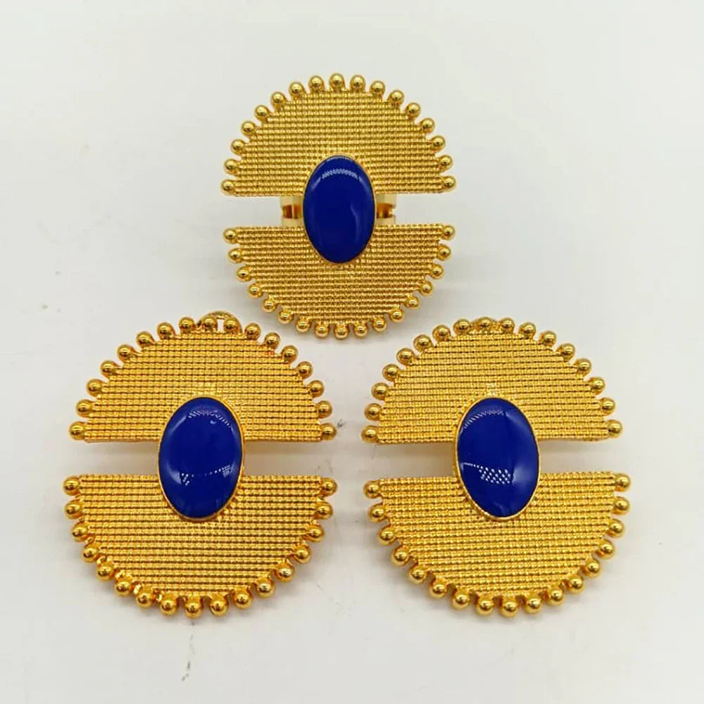Gold Plated Earrings Geometric Ear Clips Ring Set for Women Copper Jewellery Party Wedding Gifts Colored Earrings Ring Jewelry