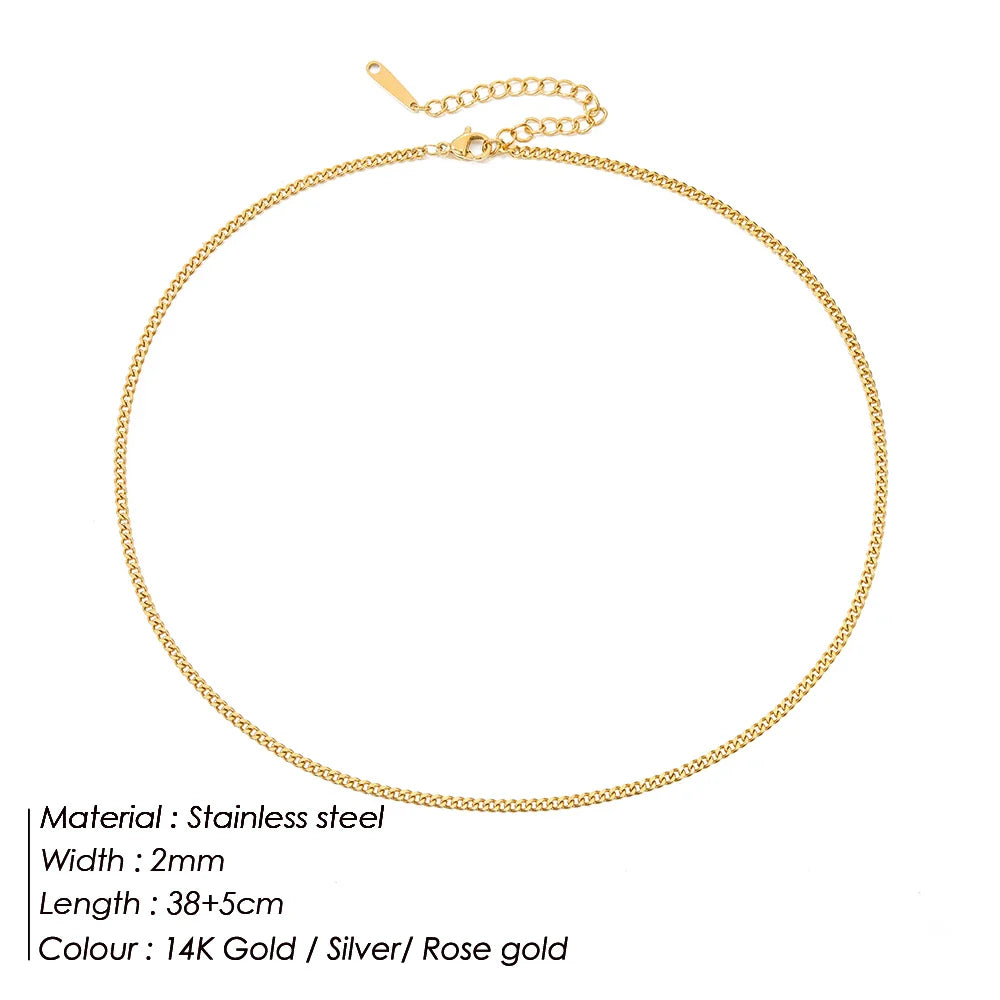 SUNIBI Stainless Steel Necklaces for Women Gold Color Basic Punk Link Chain Necklace Solid Metal Jewelry Wholesale/dropshipping