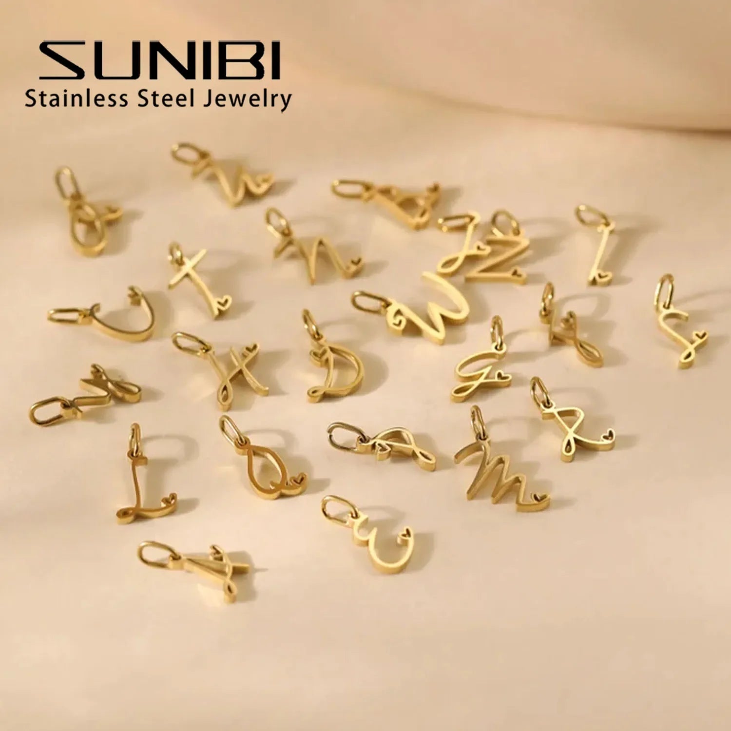 SUNIBI Personalized Initial Letter Heart Stainless Steel Accessories for Woman Necklace Ladies Jewelry Charm Gifts Wholesale