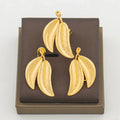 Dubai Gold Color Jewelry Set for Party Leaf Design Earrings and Cocktail Ring 2Pcs Set for Weddings Bridal Jewelry Accessories