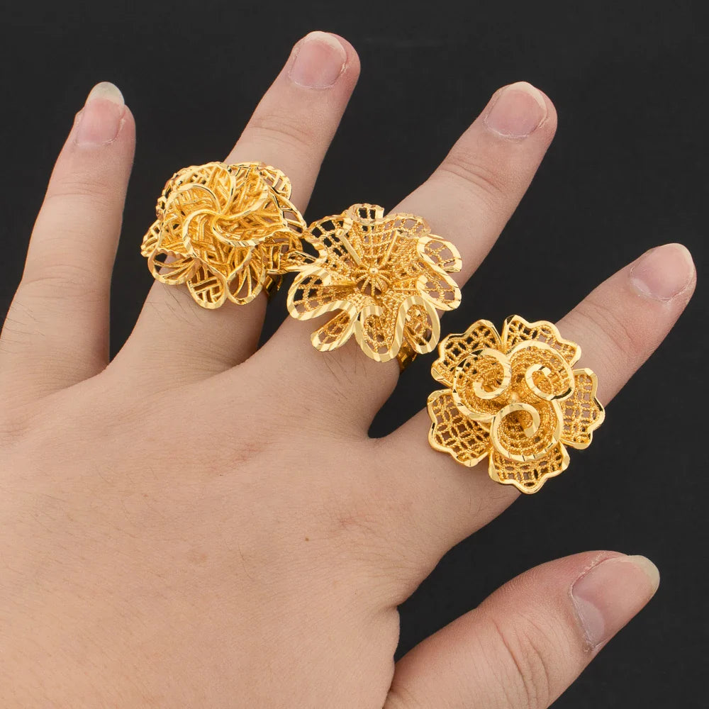 Luxury 18K Gold Plated Rings Copper Party Women Adjustable Long Rings Fashion Wedding Bride Round Opening Lady Finger Ring Gift