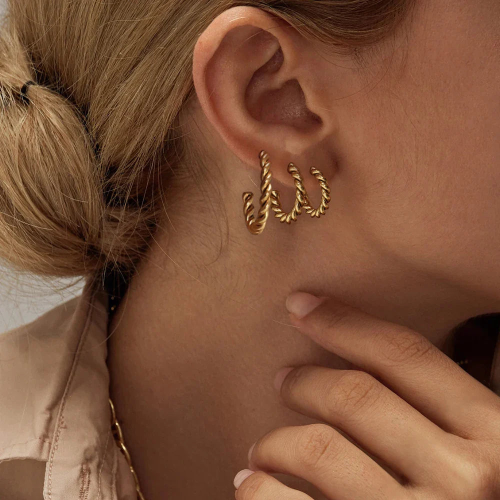 Vintage Stainless Steel Hoop Earrings for Women Spiral Twist Trendy Gold Color Earrings Punk Jewelry Wholesale/Dropshipping