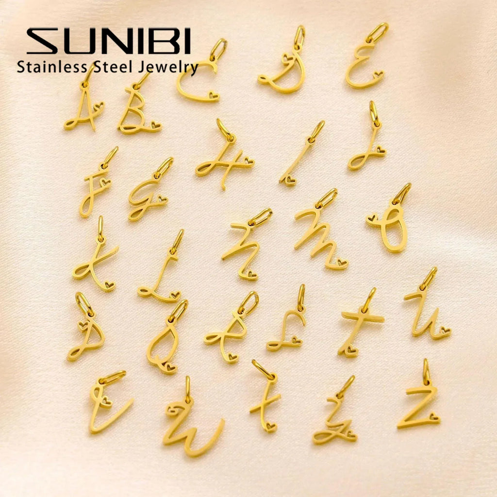 SUNIBI Personalized Initial Letter Heart Stainless Steel Accessories for Woman Necklace Ladies Jewelry Charm Gifts Wholesale