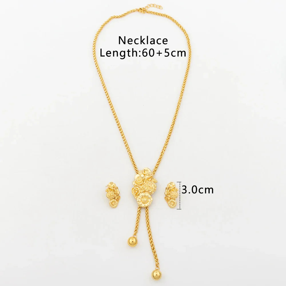 New Fashion Gold Plated Jewelry Set Pendant Dubai Italy Necklace Drop Earrings for Women Adjustable Chain Party Bohemia Jewelry