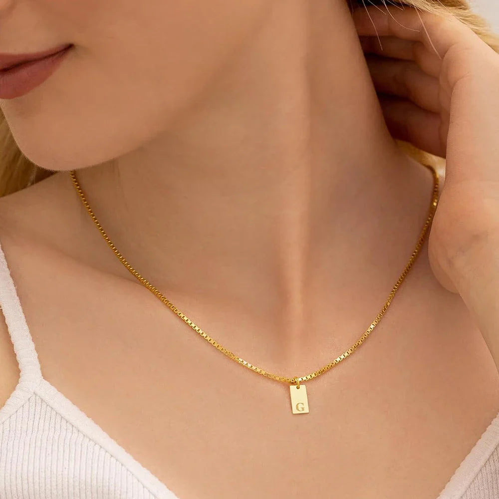SUNIBI Initial Necklace Engraved A-Z Alphabet Charm Necklace Box Chain Stainless Steel Women's Minimalism Jewelry Gift Wholesale