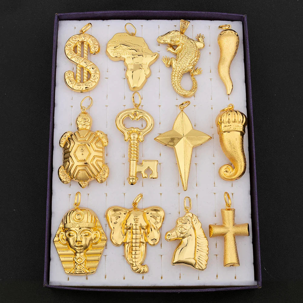 Gold Color Hip Hop Personality Pendant African Map Mermaid Dollar Euro Shape Pendant Party Jewelry Birthday Gifts