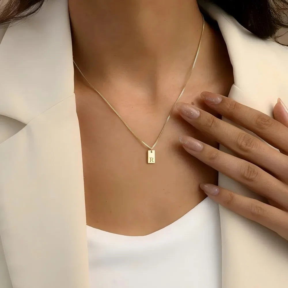 SUNIBI Initial Necklace Engraved A-Z Alphabet Charm Necklace Box Chain Stainless Steel Women's Minimalism Jewelry Gift Wholesale