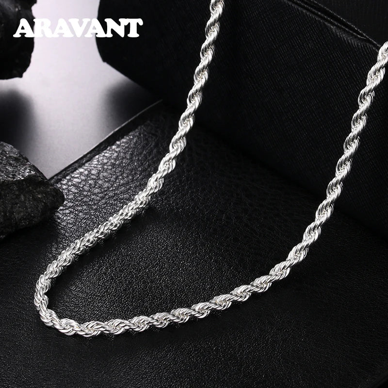 Aravant 925 Silver 4MM Twist Snake Chain Necklace For Women Fashion Jewelry