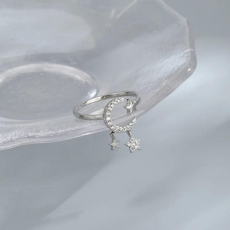 VENTFILLE 925 Silver Moon Tassel Opening Female Fashion Ins Ring