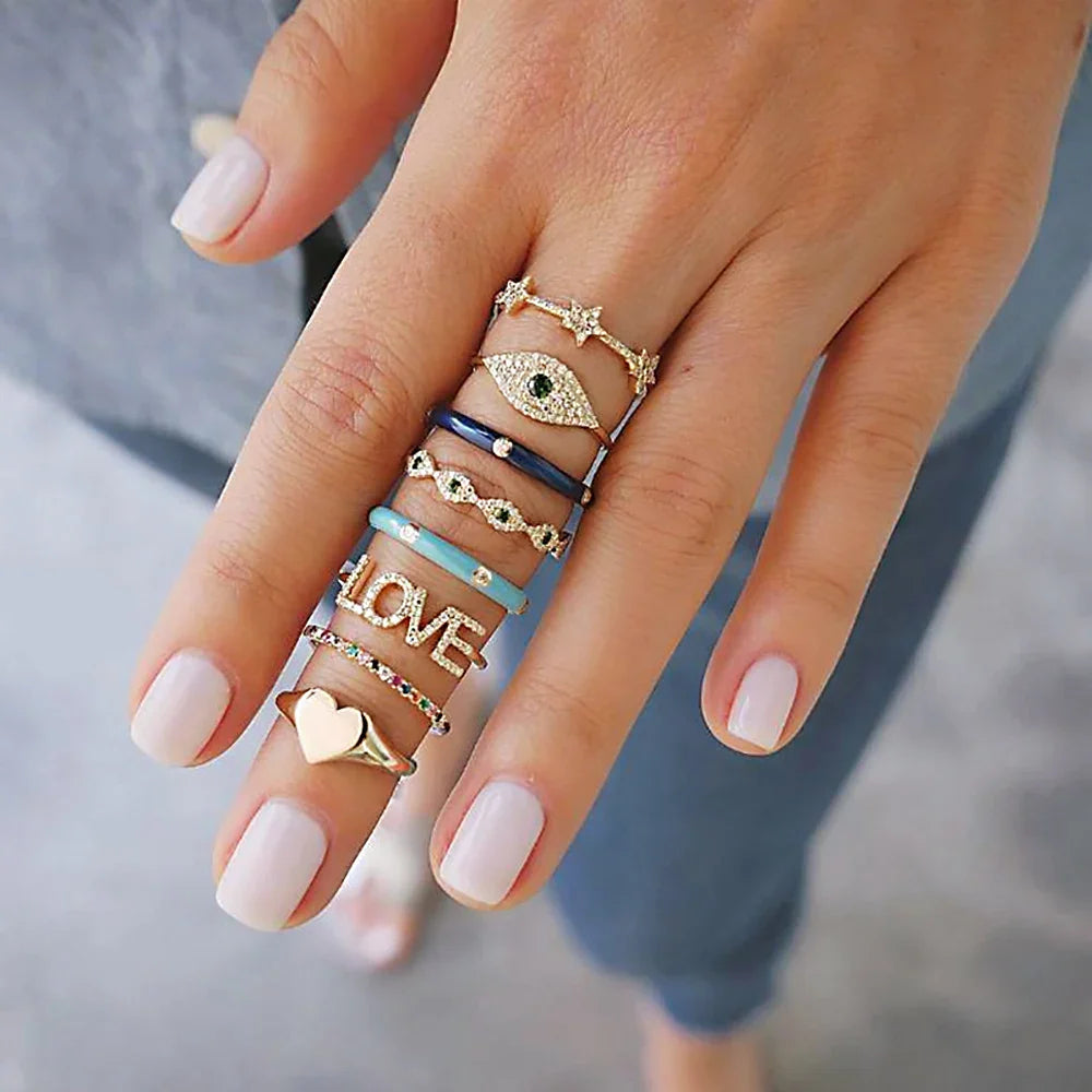 Trendy Geometric Moon Knuckle Finger Rings Set For Women 2021 Bohemian Crystal stone Female Ring Wedding Jewelry
