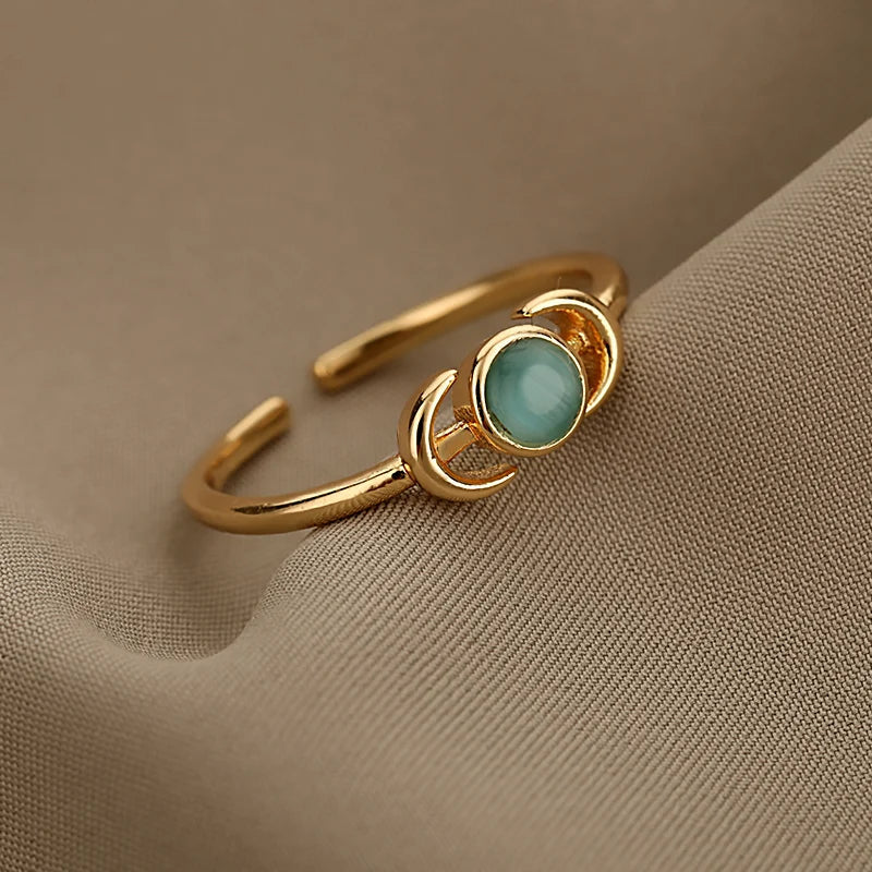 Stainless Steel Opal Finger Rings For Women Fashion Adjustable Couple Geometric Ring Handmade Aesthetic Jewelry Gift Anillos