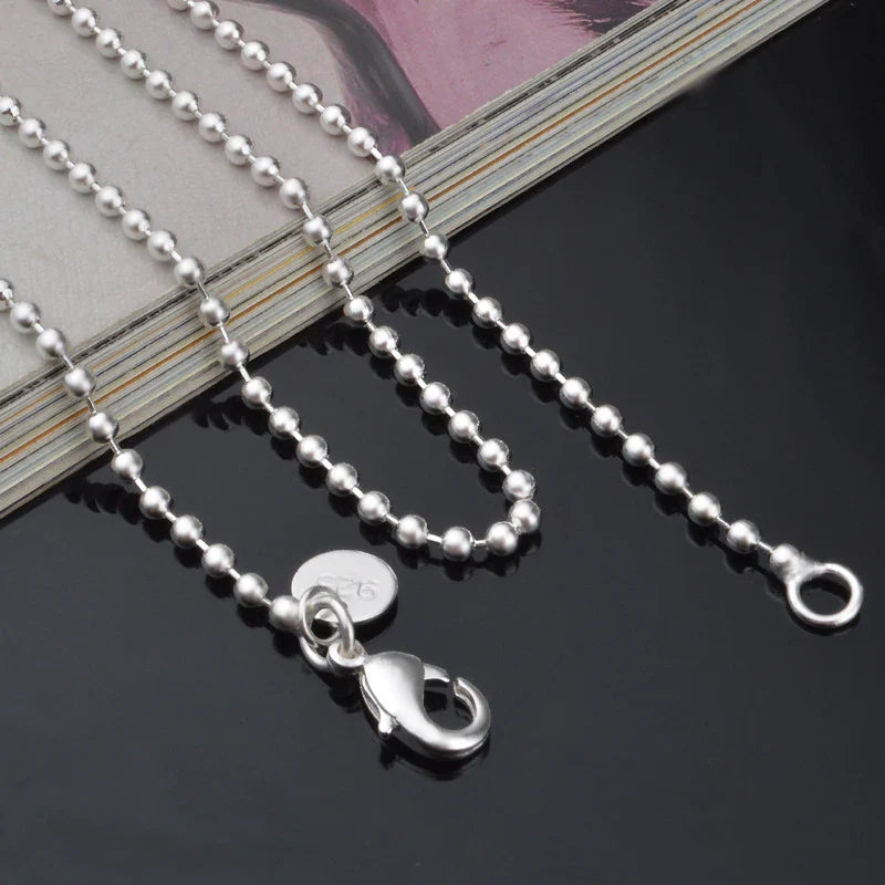 Aravant 925 Silver 2MM Bead Chain Necklace For Women Fashion Jewelry Gifts