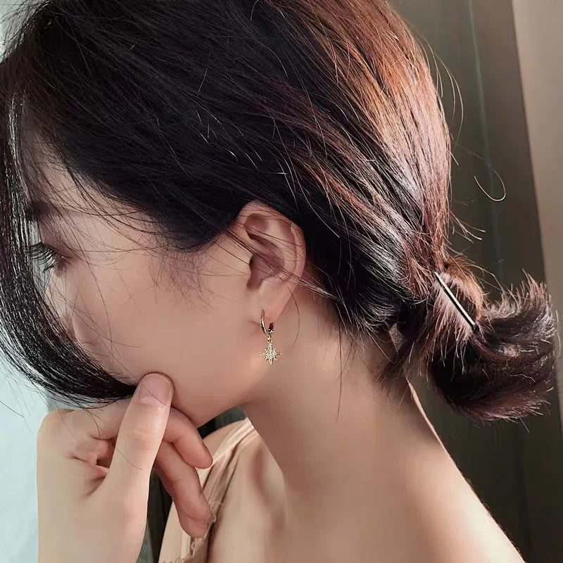 VENTFILLE 925 Sterling CZ Star Moon Asymmetric Hoop Earrings for Women Girls Gold Silver Color Party Jewelry Gifts