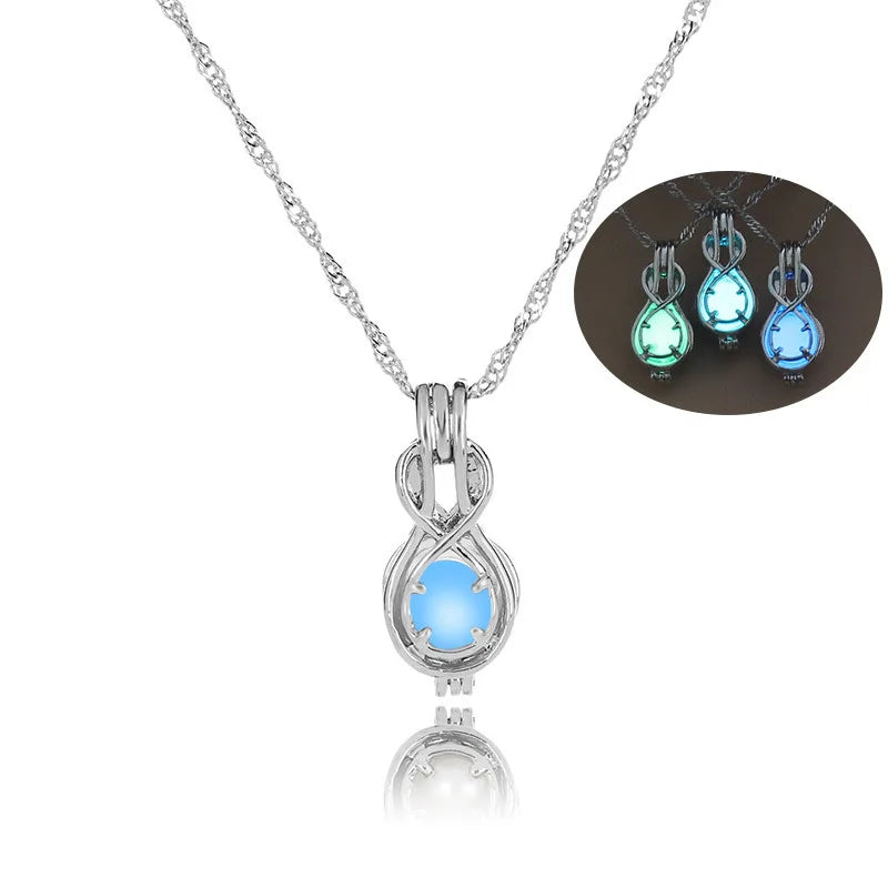 Glow in The Dark Locket necklace For Women Gun skull Heart mermaid Cross tortoise Glowing beads cage pendant Fashion Jewelry