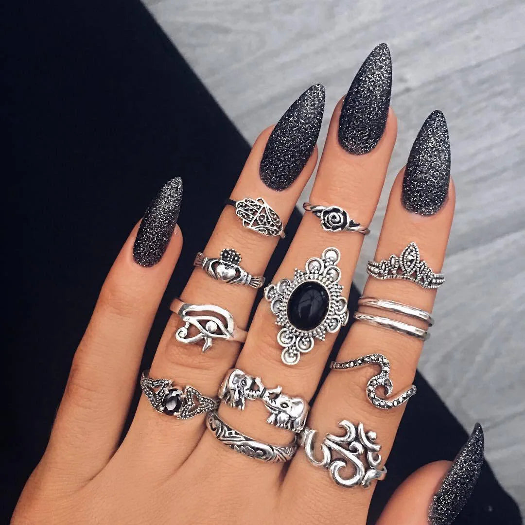 Trendy Geometric Moon Knuckle Finger Rings Set For Women 2021 Bohemian Crystal stone Female Ring Wedding Jewelry