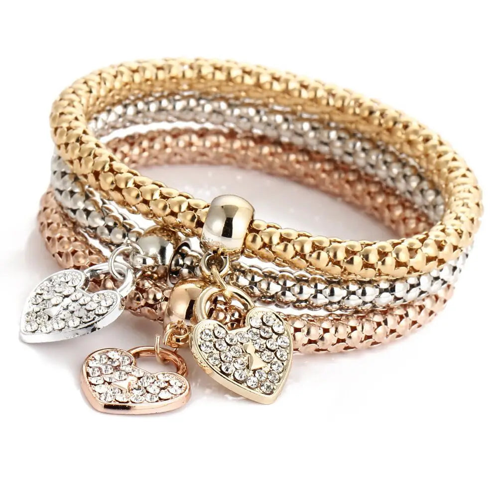 3colors/Lot Elastic Bracelets & Bangle For Women Crystal Tree of Life Owl Key lock Music Note Owl Butterfly Heart Charm Jewelry