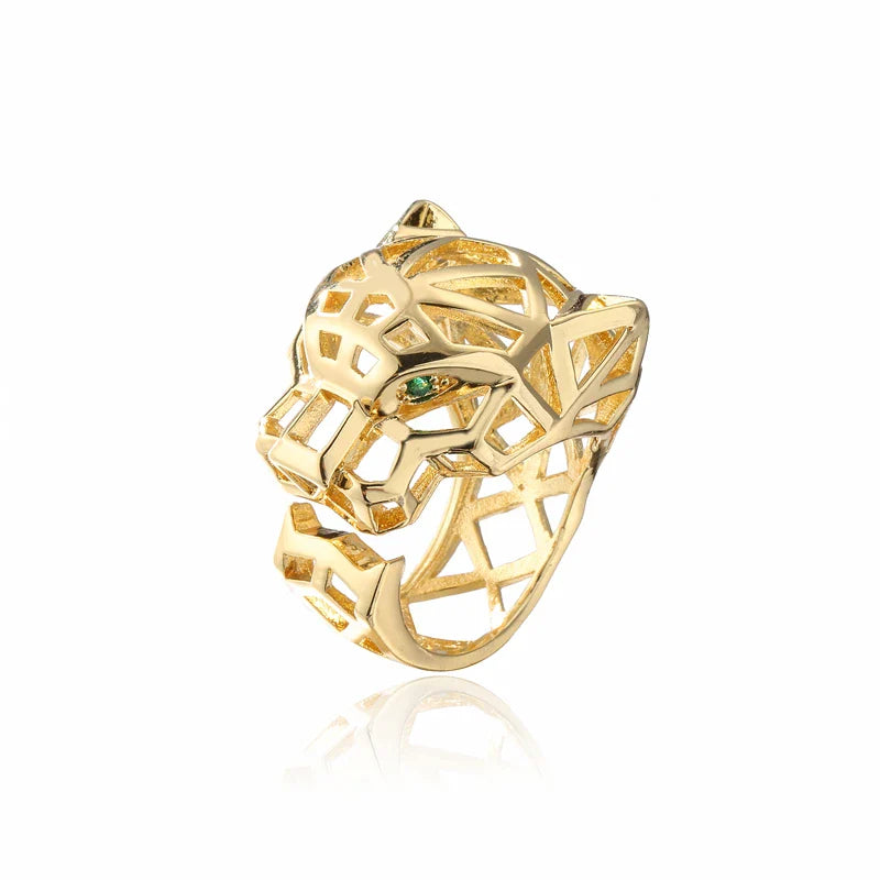 2025 New Fashion Statement Big Animal Ring For Women Girl Party Jewelry Gold Color Hollow Leopard Open Ring Wholesale