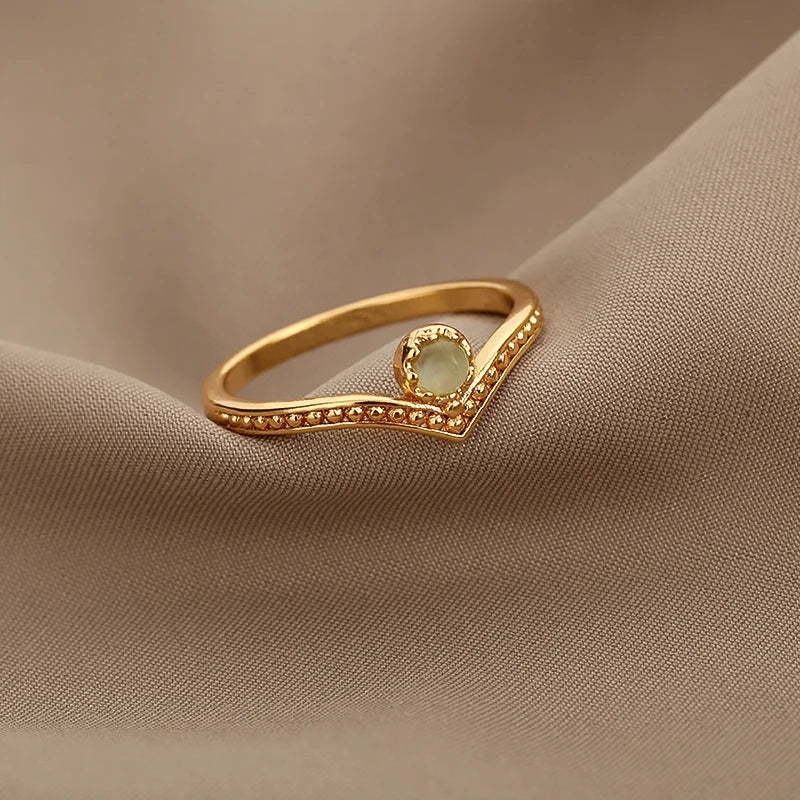 Stainless Steel Opal Finger Rings For Women Fashion Adjustable Couple Geometric Ring Handmade Aesthetic Jewelry Gift Anillos