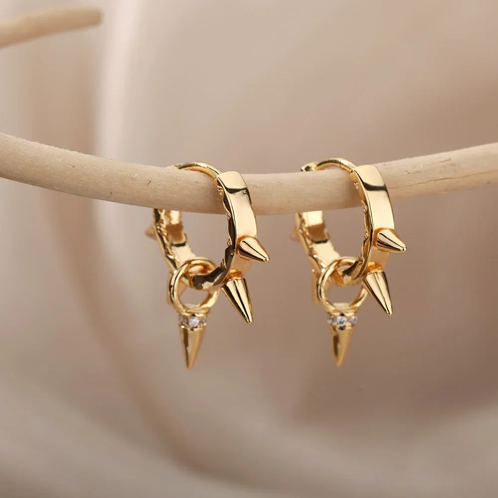 Punk Spike Rivet  Stainless Steel Earrings For Women Gold Color Earring Gothic Christmas Party Jewelry Gift Bijoux Femme