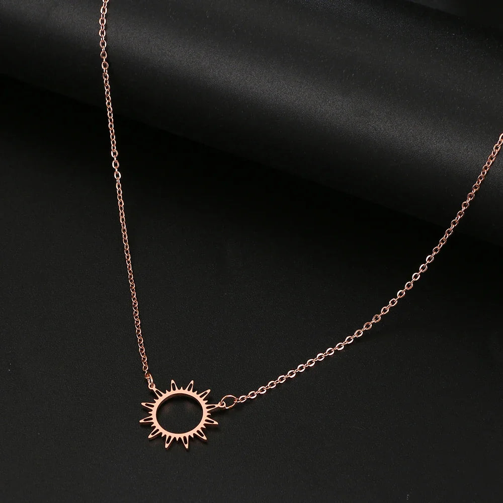 DOTIFI 316L Stainless Steel Necklace Best Circle Irregular Sun Hollow Out Round Pendant Necklaces For Women Jewelry Gifts