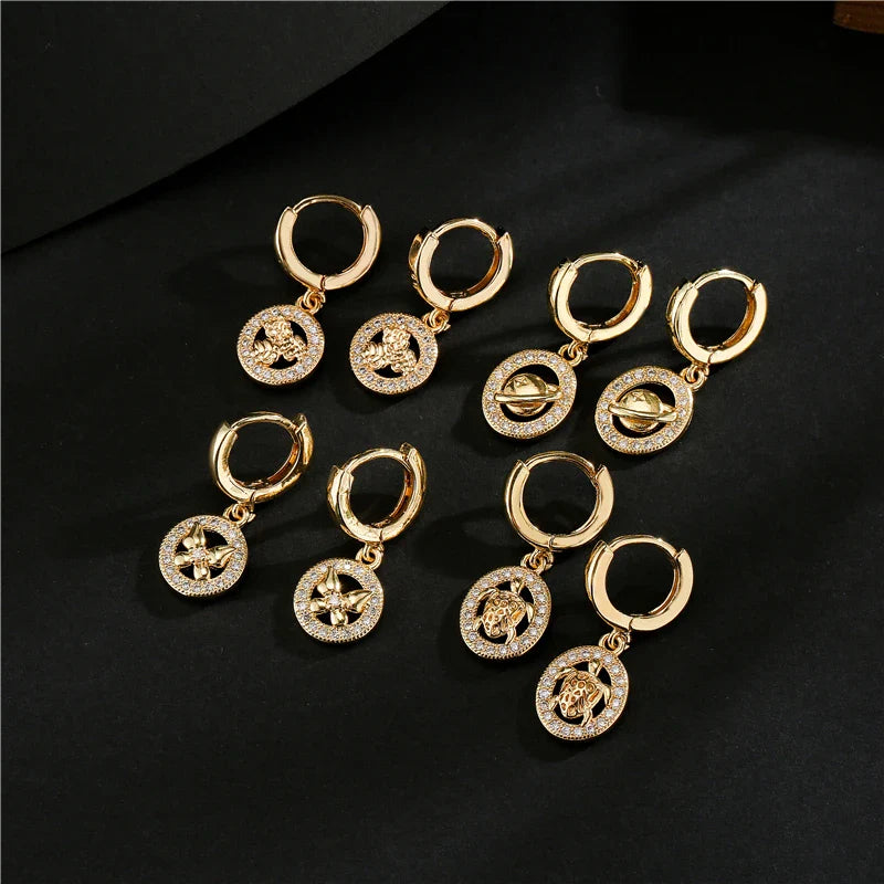 NEWBUY Fashion Gold Color Copper Geometric Earrings Luxury CZ Elephant Charm Dangle Earring Female Party Jewelry Accessories