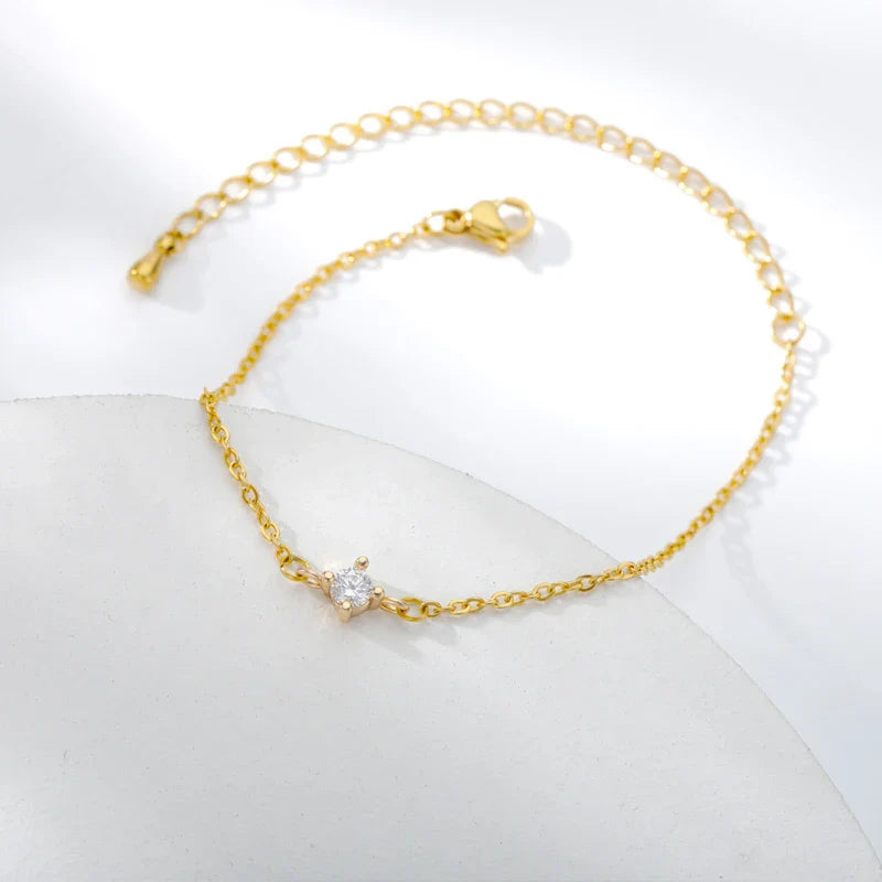 Single Zircon Circle Bead Bracelets For Women Stainless Steel Bracelet Summer Jewelry Couple Friends Accessories Gift 2023