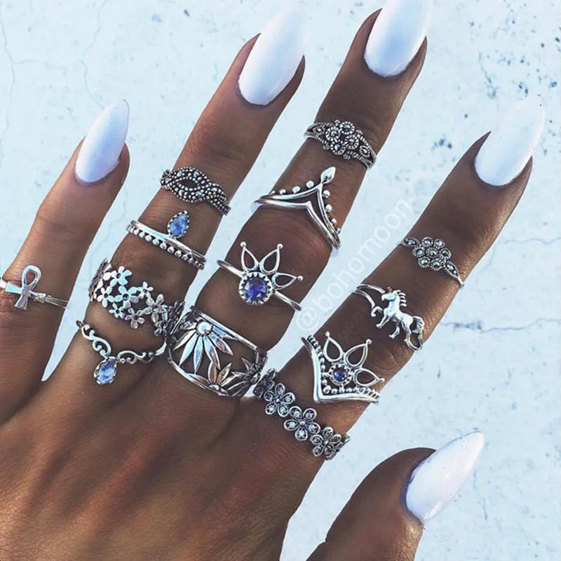 Trendy Geometric Moon Knuckle Finger Rings Set For Women 2021 Bohemian Crystal stone Female Ring Wedding Jewelry