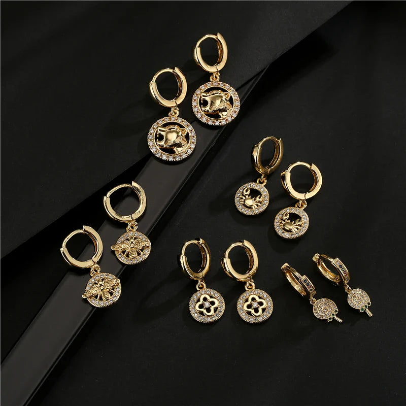 NEWBUY Fashion Gold Color Copper Geometric Earrings Luxury CZ Elephant Charm Dangle Earring Female Party Jewelry Accessories