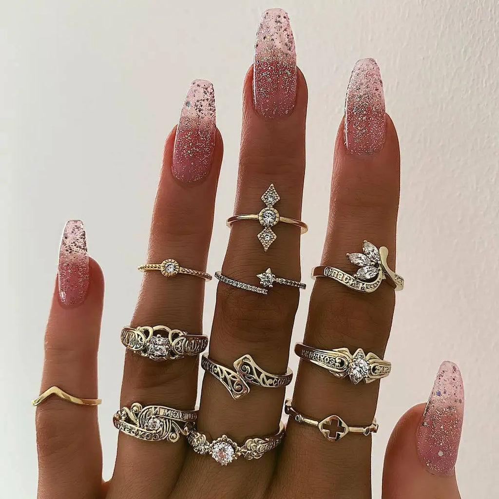 Trendy Geometric Moon Knuckle Finger Rings Set For Women 2021 Bohemian Crystal stone Female Ring Wedding Jewelry