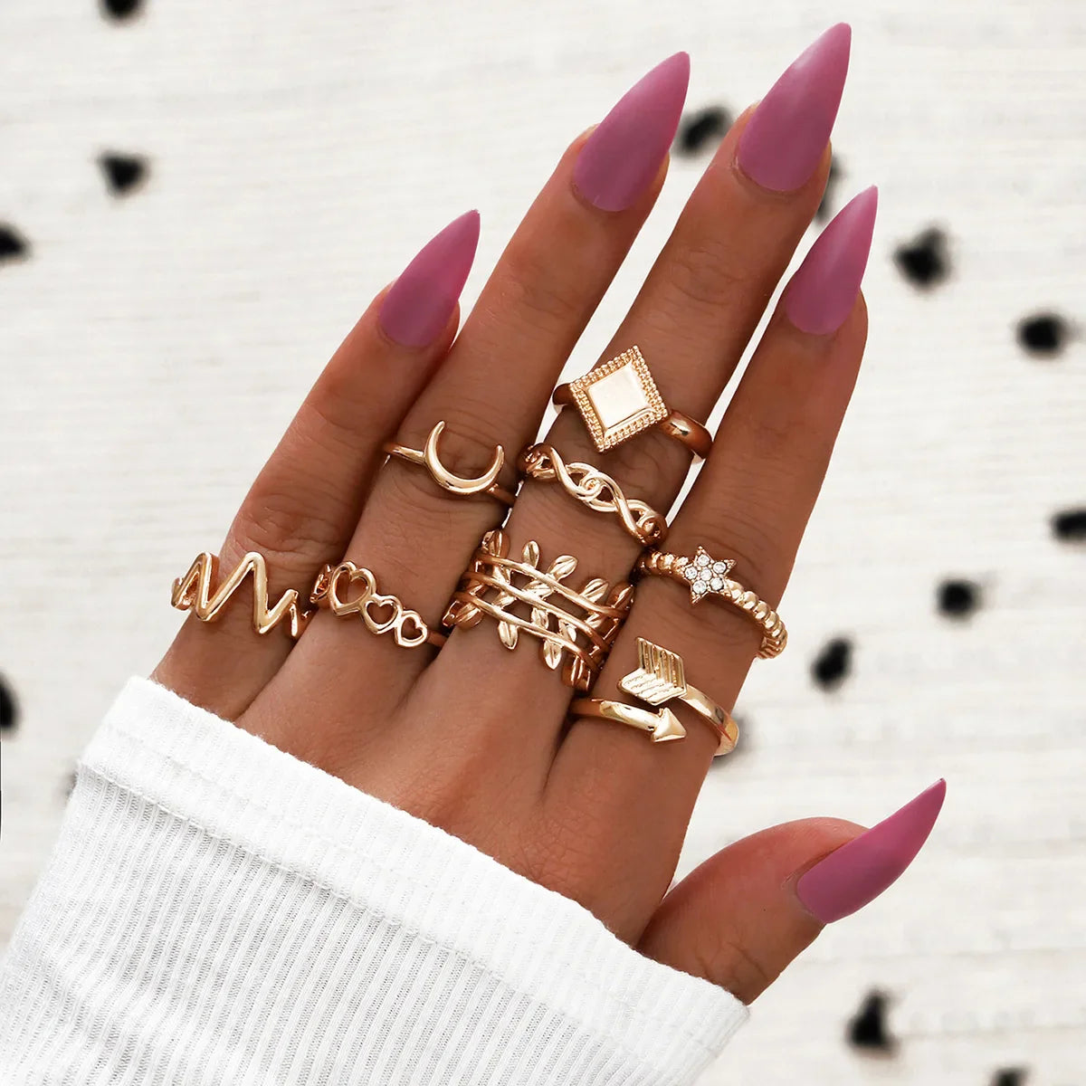 Trendy Geometric Moon Knuckle Finger Rings Set For Women 2021 Bohemian Crystal stone Female Ring Wedding Jewelry