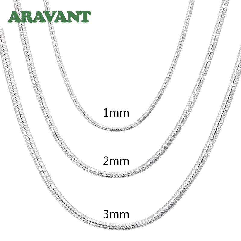 Aravant 925 Silver 1MM/2MM/3MM Snake Chain Necklace For Men Women Pendant Fashion Jewelry