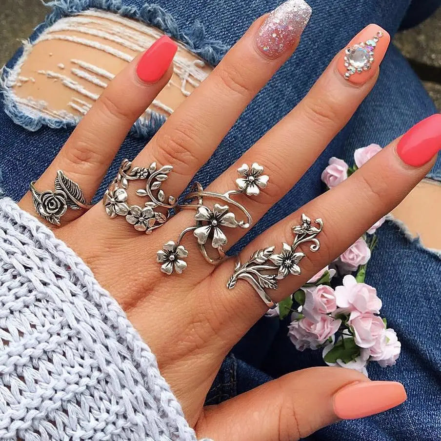 Trendy Geometric Moon Knuckle Finger Rings Set For Women 2021 Bohemian Crystal stone Female Ring Wedding Jewelry