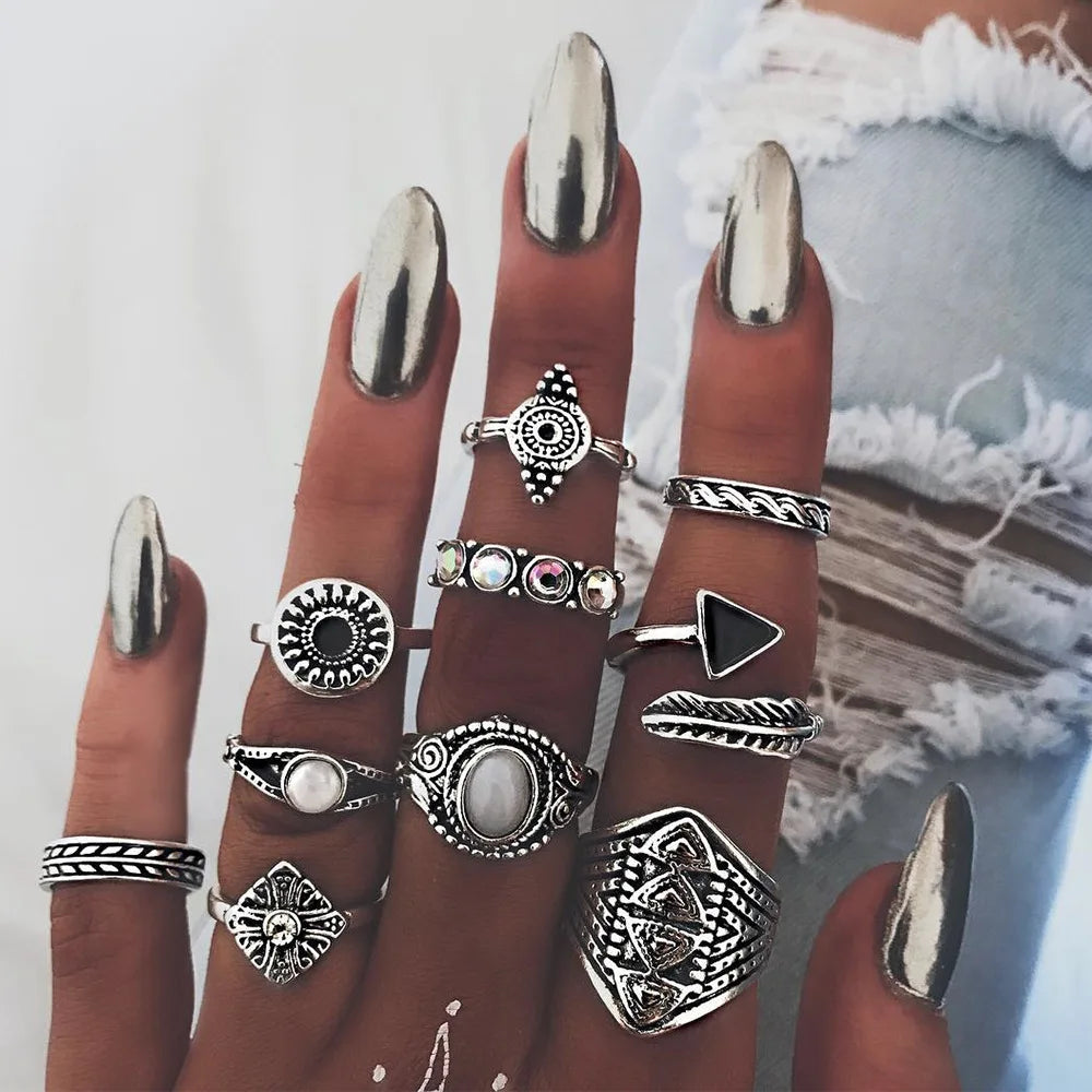 Trendy Geometric Moon Knuckle Finger Rings Set For Women 2021 Bohemian Crystal stone Female Ring Wedding Jewelry