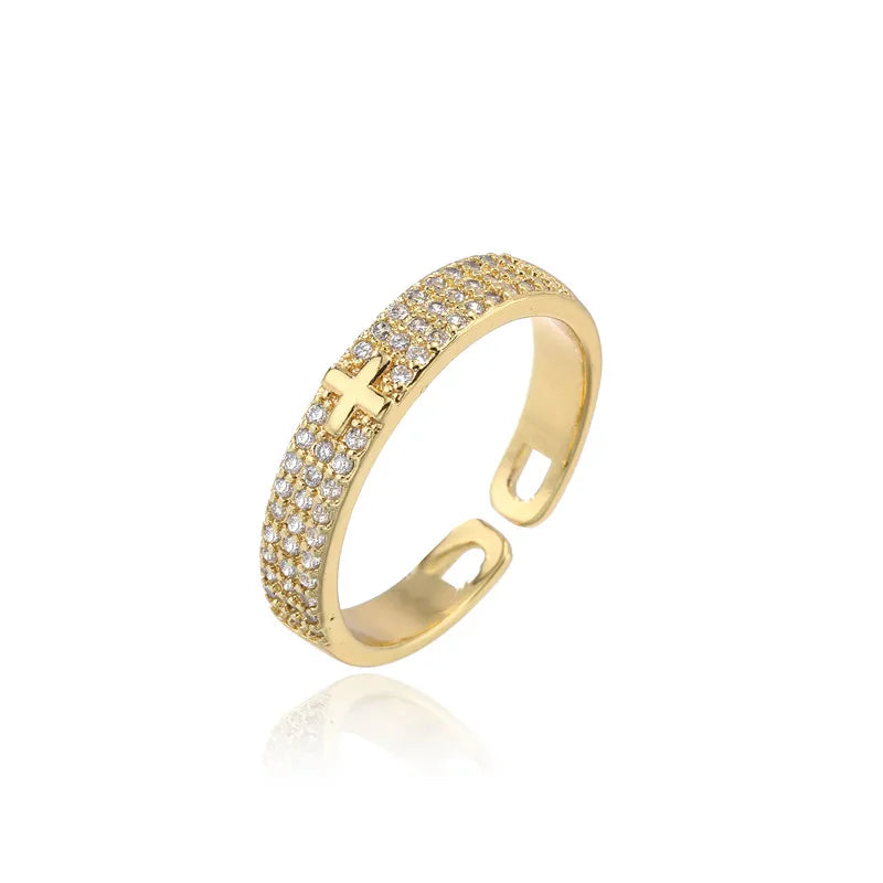 Classic Design Bling Bling Cross Ring 2026 Fashion Gold Color CZ Open Ring Adjustable Wholesale Christian Jewelry Gift