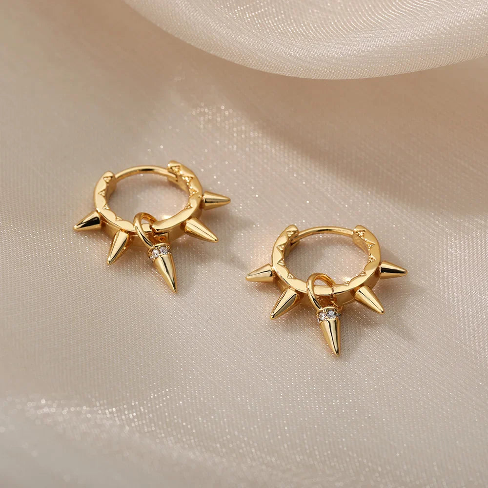 Punk Spike Rivet  Stainless Steel Earrings For Women Gold Color Earring Gothic Christmas Party Jewelry Gift Bijoux Femme