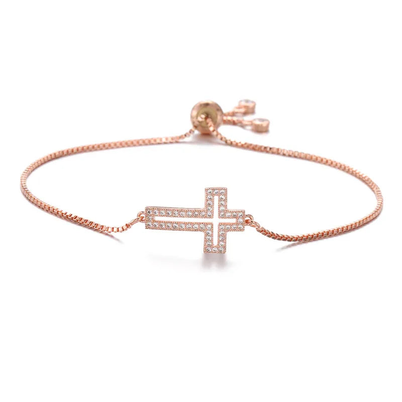 NEWBUY Classic AAA+ Cubic Zirconia Cross Charm Bracelets For Women Adjustable Copper Chain Bracelet & Bangle Dropship Jewelry