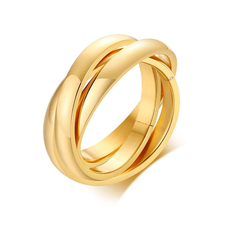 Stainless Steel Interlocked Triple Ring for Women Multi Color Wedding Band Bague Three in One