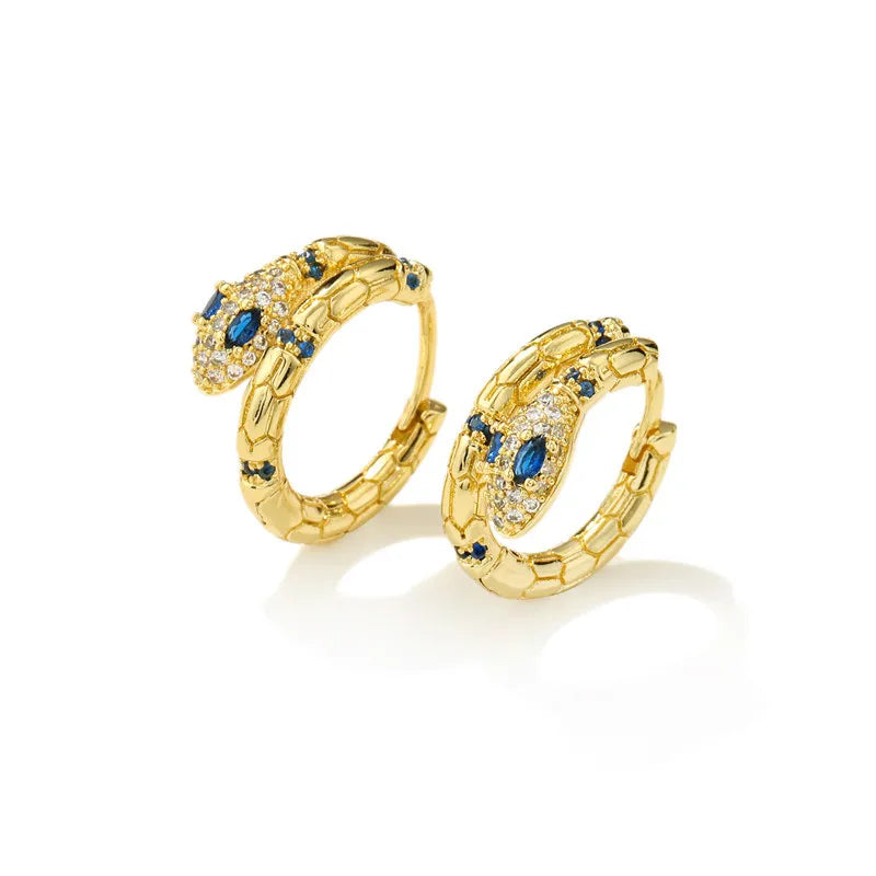 High Quality Colorful Crystal Zirconia Snake Earrings Punk Style Gold Color Small Hoop Earrings Jewelry