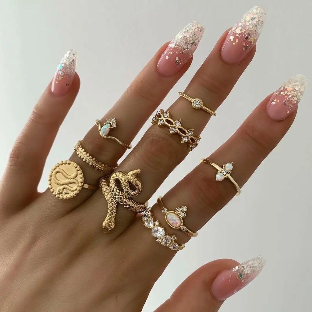 Trendy Geometric Moon Knuckle Finger Rings Set For Women 2021 Bohemian Crystal stone Female Ring Wedding Jewelry