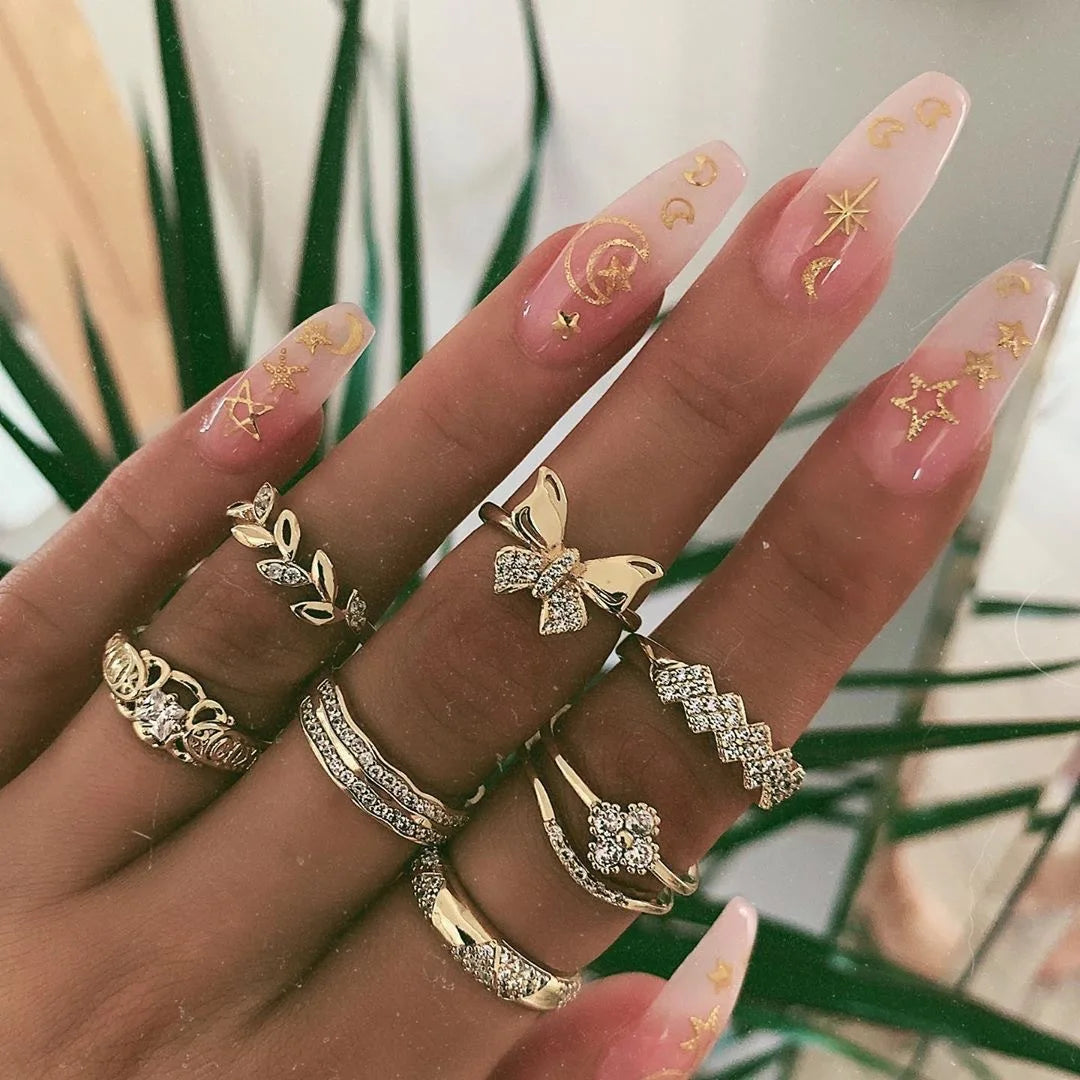 Trendy Geometric Moon Knuckle Finger Rings Set For Women 2021 Bohemian Crystal stone Female Ring Wedding Jewelry